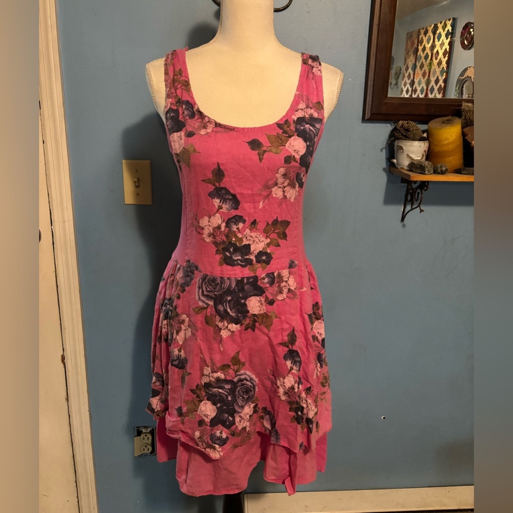 New Collection, Pink, Linen Blend, Floral, Dress